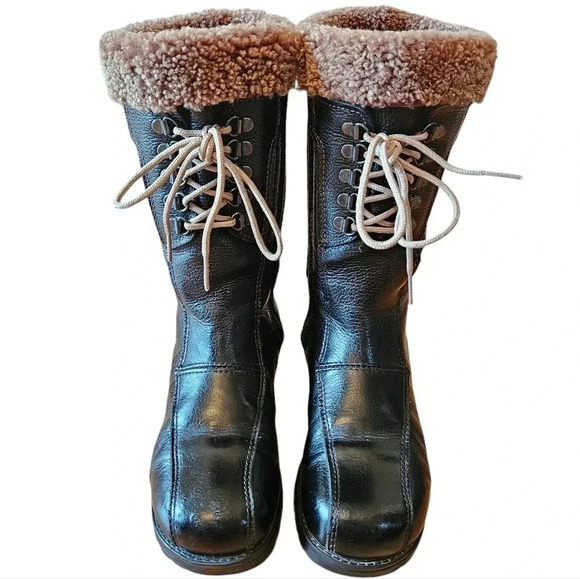 Saute Mouton Colombe Women's Leather Zipper Fall Winter Combat Boots Black Sz 36 - Picture 2 of 11